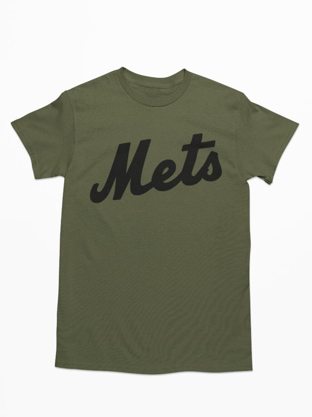 NEW York Mets Script Home Wordmark Logo T-Shirt MILITARY ARMY GREEN
